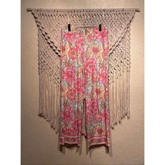 Boston Proper Pants - The Boston Proper Wide Leg Resort Palazzo Pants Pink Mod 60s Flowers Summer Size